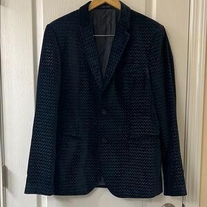 Emporio Armani Navy Blue Textured Velvet Sport Coat with Classic Elegance